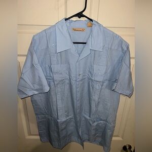 Vintage Guayabera Sky Blue Casual Button Down Shirt L